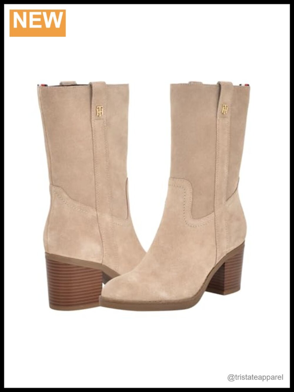 Faux Suede Western Bootie with Block Heel and Zipper Closure